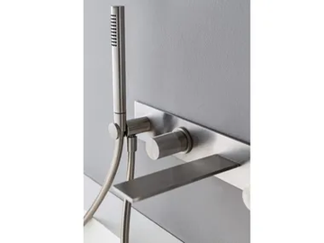 3.6 - Wall-mounted stainless steel bathtub mixer with overhead shower by Rubinetterie Treemme - view 2